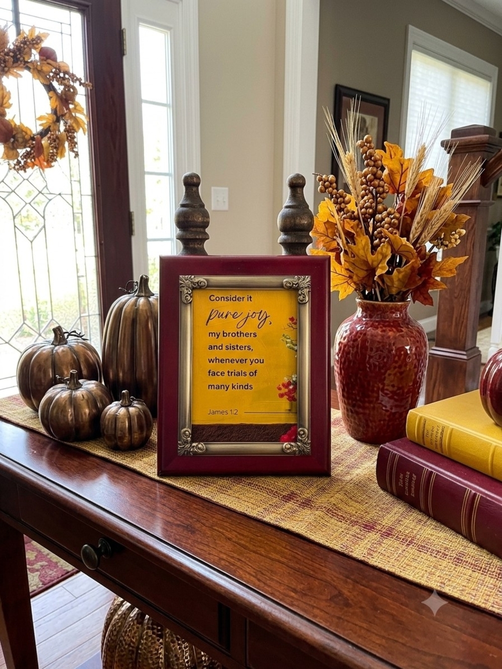 Cherry Wood Framed Christian Scripture Print James 1:2 “Consider it pure joy”